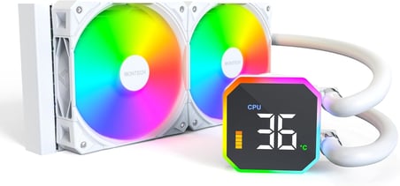 HyperFlow Dijital 240 CPU Sıvı Soğutucu, 3100 RPM Pompalı 240 mm AIO, 2×120 mm E28 ARGB Fanlar, Gerçek Zamanlı Dijital Ekran, Intel ve AMD Desteği (Beyaz)
