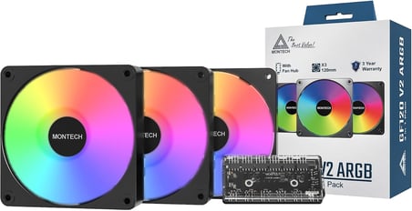GF120 V2 ARGB PWM 120mm Kasa Fanı – 3’lü Set, Yüksek Hava Akışı, Hidrolik Rulman, Sessiz Performans, Canlı ARGB Aydınlatma, 6×6 Fan Hub Dahil, Siyah