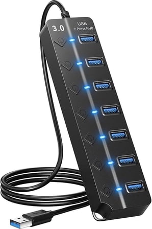 7 Bağlantı Noktalı USB Hub Bölücü Çoklu Hub USB 3.0 Adaptörü USB Çoklu Bağlantı Noktalı Anahtarlı ve Işıklı Güç Adaptörü ZR790