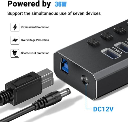 Profesyonel USB Hub 16 Portlu USB 3.0 5Gbps Bireysel Açma Kapama Anahtarları 12V DC 7.5A Güç Adaptörü USB Hub 3.0 Telefon Şarj Dizüstü Bilgisayar Mobil HDD Flash Sürücü Power Switches Port16