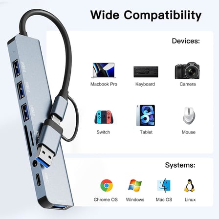 Çoklayıcı Adaptör 8 in 2 USB Type-C to USB A, USB C, SD/TF Kart Okuyucu – MacBook ve Laptop Uyumlu Çok Portlu USB HUB Çoğaltıcı