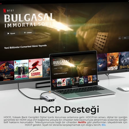 BX10HB PRO 8in1 USB C Hub 4K@60Hz HDCP HDMI, 1Gbps RJ45, 3x USB 3.2, 100W PD Port Macbook Uyumlu Dönüştürücü