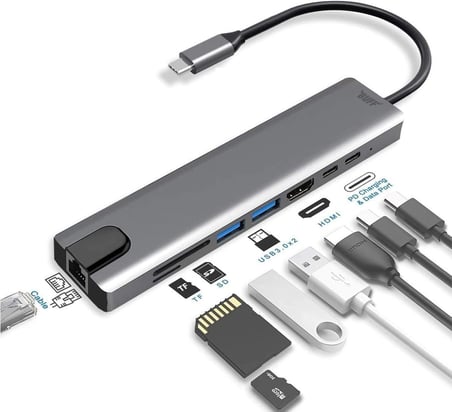 Type C USB 8 in 1 Hub Çoklayıcı Adaptör USB 3.0, HDMI, USB C, SD, Ethernet