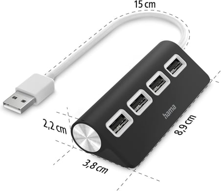 USB Hub, 4 Ports, USB 2.0, 480 Mbit/s, siyah