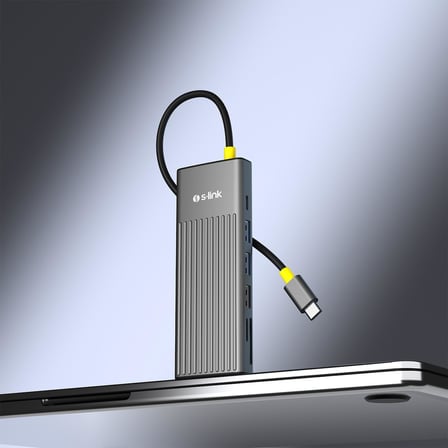 SW-U712 10 in 1 Gri Metal 2xHDMI 4K 60Hz, 100W PD, RJ45 Gigabit, 3xUSB-A, 1xType-C Data, SD/TF Type C Hub Adaptör