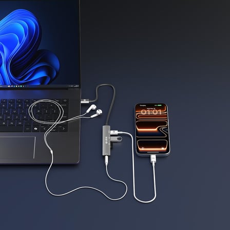 S-Link SWV-USBC024 4 in 1 Type-C Adaptör, Gri Metal USB-C Çoklayıcı, 2x USB 2.0 + USB-C + 3.5mm AUX Portlu Type-C Hub, Laptop Tablet PC MacBook İçin Kulaklık Mouse Klavye USB Bellek Bağlantı Adaptörü