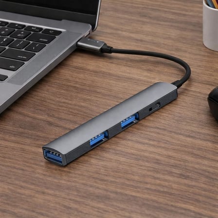 USB-C 4 in 1 Hub Çoklayıcı Adaptör USB 3.0 5Gbps Hızlı Veri Aktarımı 3 Port USB-A + USB-C Girişli Alüminyum Gövde Plug & Play MacOS Windows Uyumlu Type-C Çoğaltıcı | EF