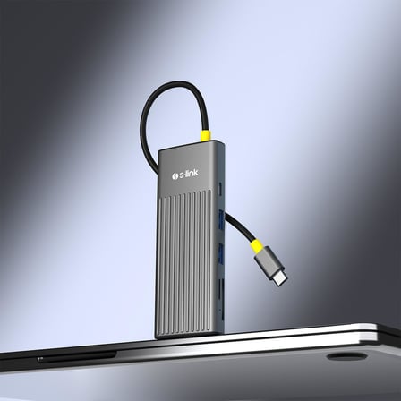 SW-U708 7 in 1 Gri Metal 4K 60Hz HDMI 100W PD, 2xUSB 3.2 1xType-C Data, SD/TF Type C Hub Adaptör