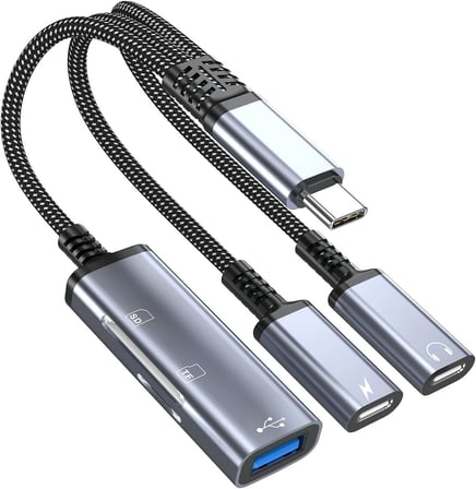 CR64 Type-C 5 in 1 Çok Fonksiyonlu OTG Hub – Type-C Kulaklık Girişi, 60W PD Hızlı Şarj, SD & Micro SD Kart Okuyucu ve USB 2.0 Adaptör