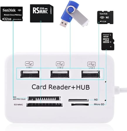 3 Port 2.0 Usb Çoklayıcı Hub + 4 Slot Kart Okuyucu, 45 cm kablo