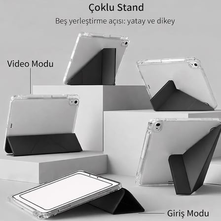 iPad 11.Nesil A16 11inç/10.Nesil 10.9inç ile uyumlu Kalem Koyma Bölmeli Ultra Koruma Antişok Yatay Dikey Şekillerde Stand seçeneği Uyku Modlu New Attractive HX99 Smart Cover Kılıf Pembe