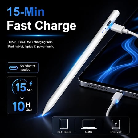 Pencil 1. Nesil, Hızlı Şarj (USB-C) iPad Kalem, Eğimli ve Palm Rejection, Manyetik iPad Kalem, iPad Air 3/4/5, iPad Mini 5/6, iPad 6-10 Gen, iPad Pro 11"/12,9 inç ile Uyumlu