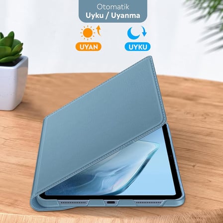 APPLE 11 inç iPad (A16) / iPad Air 10.9 inç/iPad 10.Nesil 10.9 Wi-Fi Yatay ve Dikey Standlı 360 Derece Döner Tablet Kılıfı Mavi