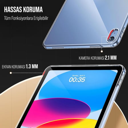 APPLE ile uyumlu 11 inç iPad (A16) / iPad Air 10.9 inç/iPad 10.Nesil 10.9 Kılıf Şeffaf Silikon Arka Kapak