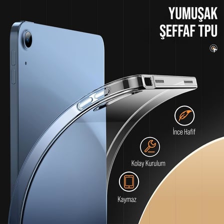 APPLE ile uyumlu 11 inç iPad (A16) / iPad Air 10.9 inç/iPad 10.Nesil 10.9 Kılıf Şeffaf Silikon Arka Kapak