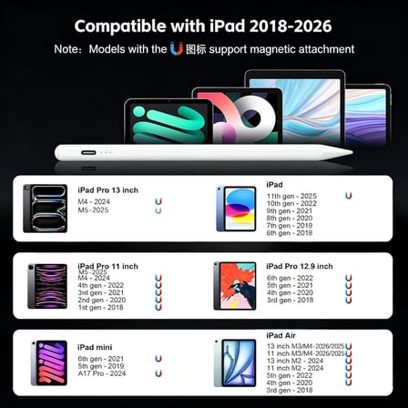 13mins Hızlı Şarj, Eğim Hassasiyeti ile iPad 2026-2018 için Stylus Kalem