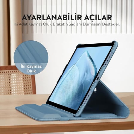 APPLE 11 inç iPad (A16) / iPad Air 10.9 inç/iPad 10.Nesil 10.9 Wi-Fi Yatay ve Dikey Standlı 360 Derece Döner Tablet Kılıfı Mavi