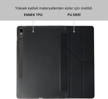 Klasse Samsung Galaxy Tab S10 FE / S9 FE 10.9 inç Uyumlu Smart Kılıf, S Pen Kalemlikli, Trifold, Esnek, Mat, Darbeye Tam Dayanıklı Tablet Kılıfı (Siyah)