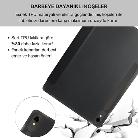 Klasse Samsung Galaxy Tab S10 FE / S9 FE 10.9 inç Uyumlu Smart Kılıf, S Pen Kalemlikli, Trifold, Esnek, Mat, Darbeye Tam Dayanıklı Tablet Kılıfı (Siyah)