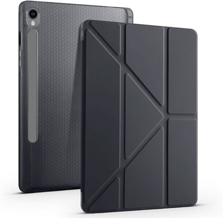 Samsung Galaxy Tab S10 FE SM-X520 X526 ile Uyumlu Kılıf Silikon Yumuşak 4 Farklı Stand Olabilen Kalem Bölmeli Kapaklı Tablet Kılıfı Siyah