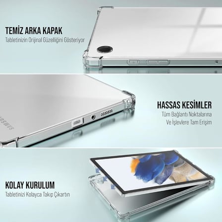 Samsung Galaxy Tab A9 X110/Galaxy Tab A11 Tablet Kılıf Şeffaf Silikon Arka Kapak