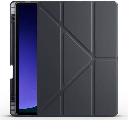 Samsung Galaxy Tab S10 FE SM-X520 X526 ile Uyumlu Kılıf Silikon Yumuşak 4 Farklı Stand Olabilen Kalem Bölmeli Kapaklı Tablet Kılıfı Siyah