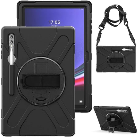 Samsung Galaxy Tab S11 Ultra SM-X930 X936B ile Uyumlu Kılıf Silikon Ayarlanabilir Standlı Darbe Korumalı Askılı Tank Tablet Kılıfı