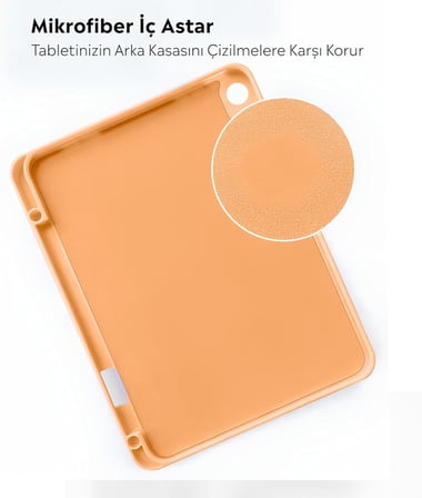 iPad Tablet İle Uyumlu Kılıf Lüks Kadife İç Kaplamalı Suni Deri Mıknatıslı Standlı Tablet Arka Kapak (Turuncu, iPad 9.Nesil 10.2 İnch)