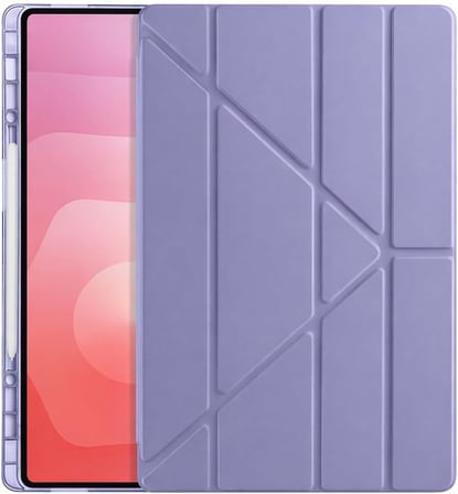 Lenovo ile uyumlu SM11-TB330FU Kılıf Kalem Koyma Bölmeli Stand Olan Uyku Modlu Suni Deri Yarı transparan Arka Yüzey Attravtive Smart Cover Lavanta
