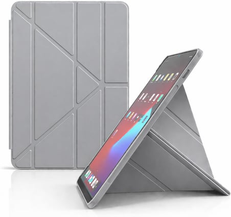 Redmi Pad Se 11 ile uyumlu Kılıfı Kalem Koyma Bölmeli, Standlı, Uyku Modlu, Şeffaf Arka Yüzeyli, Silikon ve Suni Deri Tasarımlı Ergonomik Akıllı Kılıf Gri