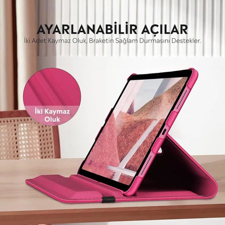 Apple iPad Yatay ve Dikey Standlı 360 Derece Döner Tablet Kılıfı (iPad Pro 4.Nesil 11 Pembe)