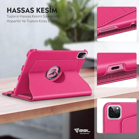 Apple iPad Yatay ve Dikey Standlı 360 Derece Döner Tablet Kılıfı (iPad Pro 4.Nesil 11 Pembe)