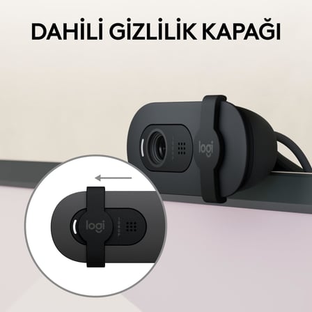BRIO 100 Full HD Web Kamerası, Toplantı ve Yayın Amaçlı, Otomatik Işık Dengesi, Dahili Mikrofon, Gizlilik Kapağı, USB-A, Microsoft Teams, Google Meet, Zoom ile Uyumlu, Siyah