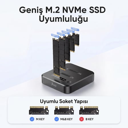 JHD38 Dual M.2 NVMe SSD Offline Clone Docking Station 16TB Type-C 10Gbps USB 3.2 Klon Fonksiyonlu Disk İstasyonu