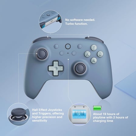 Ultimate 2C Wireless Controller for Windows PC and Android, with 1000Hz Polling Rate, Hall Effect Joysticks and Hall Triggers, and Remappable L4/R4 Bumpers, Turbo Function (Dark Blue)