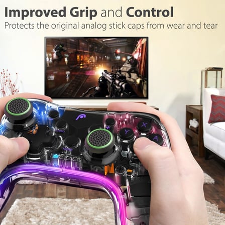Analog çubuk, Joystick, Thumbstick başlıkları, koruyucu kapak, kulplar, silikon kapaklar, PS5 | PS4 | PS3 | Gamepad - Siyah/Yeşil - 4 adet