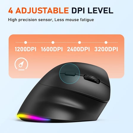 Ergonomik fare, kablosuz dikey fare RGB arkadan aydınlatmalı şarj edilebilir fare, Bluetooth(5.2 + 3.0) ve USB-A USB-C adaptörlü 4 ayarlanabilir DPI, Mac/Windows/Andriod/PC/Tablet/iPad için
