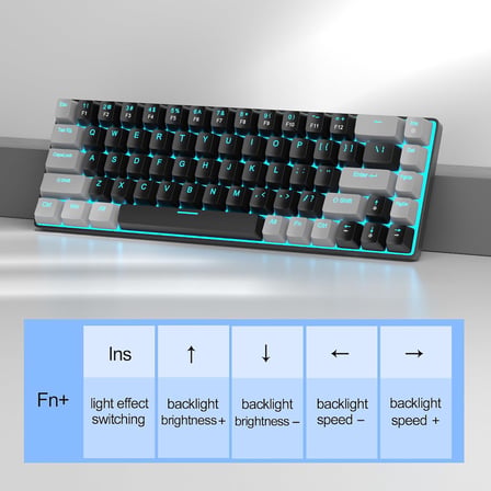 Taşınabilir%60 Mekanik Oyuncu Klavyesi, MK-Box LED Aydınlatmalı Kompakt 68 Tuşlu Mini Kablolu Ofis Klavyesi (Kırmızı Switch) – Windows, Laptop, PC, Mac Uyumlu – Siyah/Gri