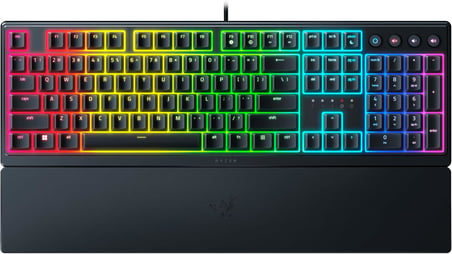 Ornata V3 - Düşük Profilli Oyun Klavyesi (Hibrit Mecha-Membran Anahtar, UV Kaplamalı Tuş Başlıkları, Manyetik Yumuşak Dokunuşlu Bilek Dayanağı, RGB Chroma) ABD Düzeni | Siyah