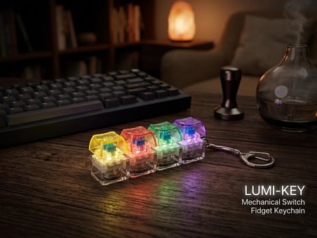Dörtlü Mekanik Switch Deneyici Anahtarlık - Şeffaf Renkli Tuş Başlıklı Işıklı Aksesuar - Taşınabilir Mekanik Klavye Temalı Fidget ve Stres Giderici