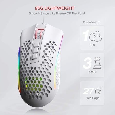 M808 Storm Ultralight Kablolu Oyun Faresi, 85g Hafif Petek Kabuk - 12.400'e Kadar Ayarlanabilir DPI - Optik Sensör - 7 Programlanabilir Düğme - PC Oyuncuları için - Beyaz