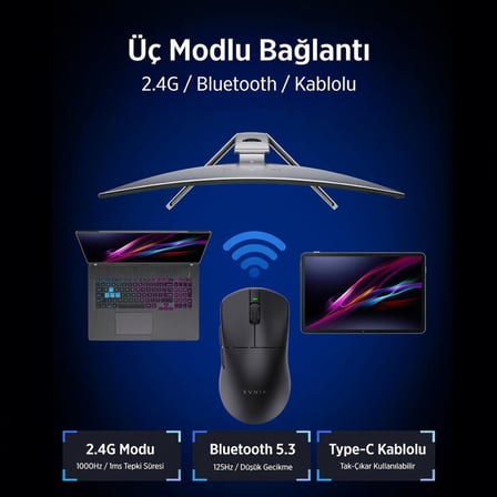 EVNIA Serisi SPK9618 Kablosuz Bluetooth Dual Mod 26000DPI 6 Tuşlu Optik Oyuncu Mouse Siyah