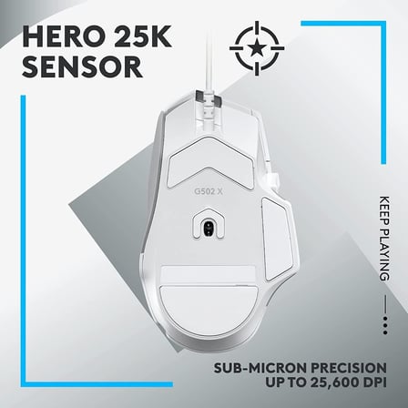G502 X Kablolu Oyun Mouse'u, LIGHTFORCE Hibrit Optik-Mekanik Ana Anahtarlar, HERO 25K Oyun Sensörü, MacOS, Windows ve PC ile Uyumlu, Beyaz