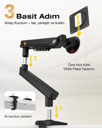 North Bayou A5 17''-32'' Tek Kol 2-9 kg Vesa Uyumlu Monitör Standı