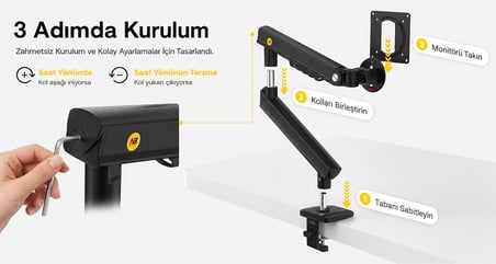North Bayou A5 17''-32'' Tek Kol 2-9 kg Vesa Uyumlu Monitör Standı
