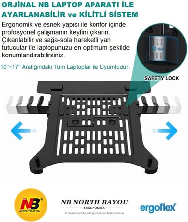 NB FP-2 Ergonomic Monitör Kolları için 10"-17" Uyumlu Vesa Montaj Laptop Aparatı