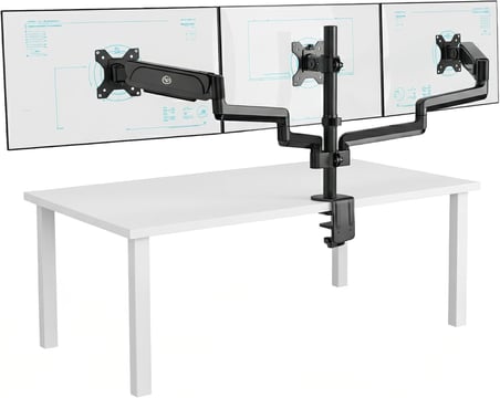 STD48036E 17"-27" Üçlü Ergonomik Monitör Kolu, 3 Ekranlı Amortisörlü Stand, 360 Pivot VESA Tutucu, Trader/Yazılımcı Kurulumu (3x7kg)