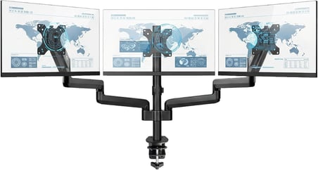 STD48036E 17"-27" Üçlü Ergonomik Monitör Kolu, 3 Ekranlı Amortisörlü Stand, 360 Pivot VESA Tutucu, Trader/Yazılımcı Kurulumu (3x7kg)