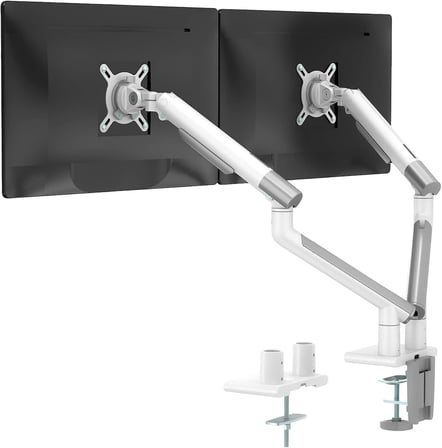 STD49024W Elysium 17"-32" Çift Monitör Kolu, Ultra İnce Alüminyum Amortisörlü Stand, 2x9kg VESA Tutucu, Beyaz