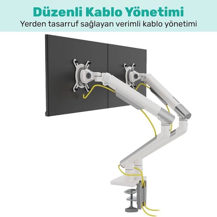 STD49024W Elysium 17"-32" Çift Monitör Kolu, Ultra İnce Alüminyum Amortisörlü Stand, 2x9kg VESA Tutucu, Beyaz